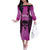 Personalised Moko Kauae New Zealand Off The Shoulder Long Sleeve Dress Maori Chin Tattoo Pink - Polynesian Pride
