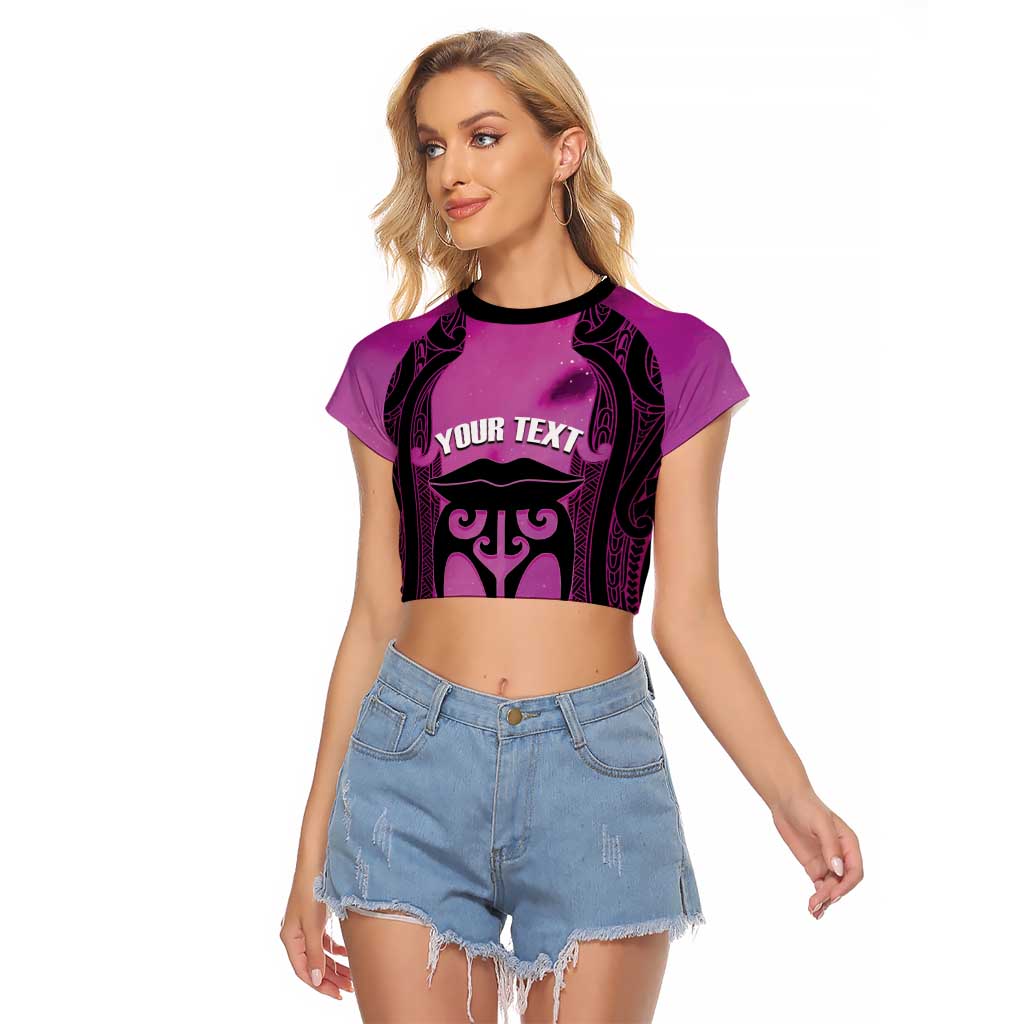 Personalised Moko Kauae New Zealand Raglan Cropped T Shirt Maori Chin Tattoo Pink - Polynesian Pride