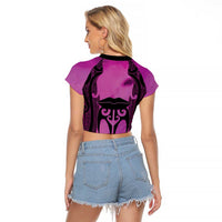 Personalised Moko Kauae New Zealand Raglan Cropped T Shirt Maori Chin Tattoo Pink LT14 - Polynesian Pride