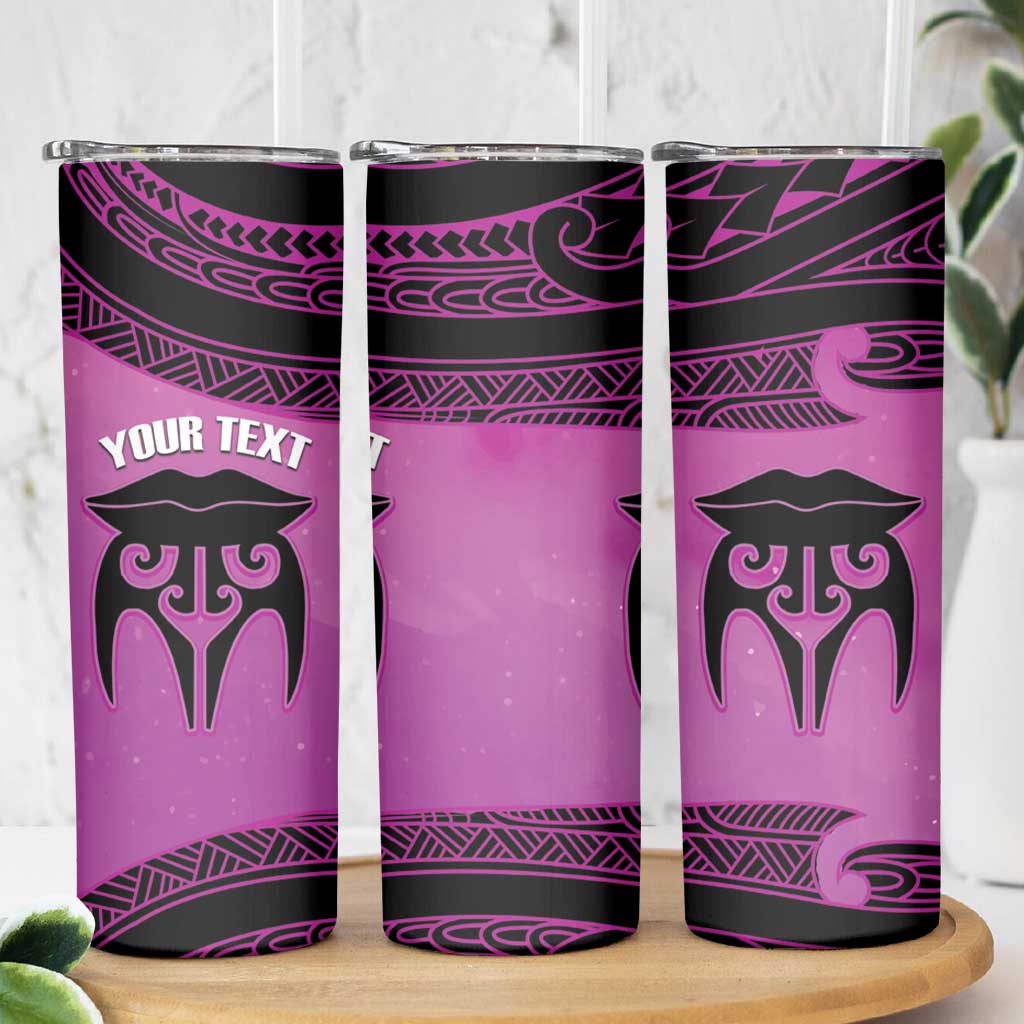 Personalised Moko Kauae New Zealand Skinny Tumbler Maori Chin Tattoo Pink LT14 - Polynesian Pride