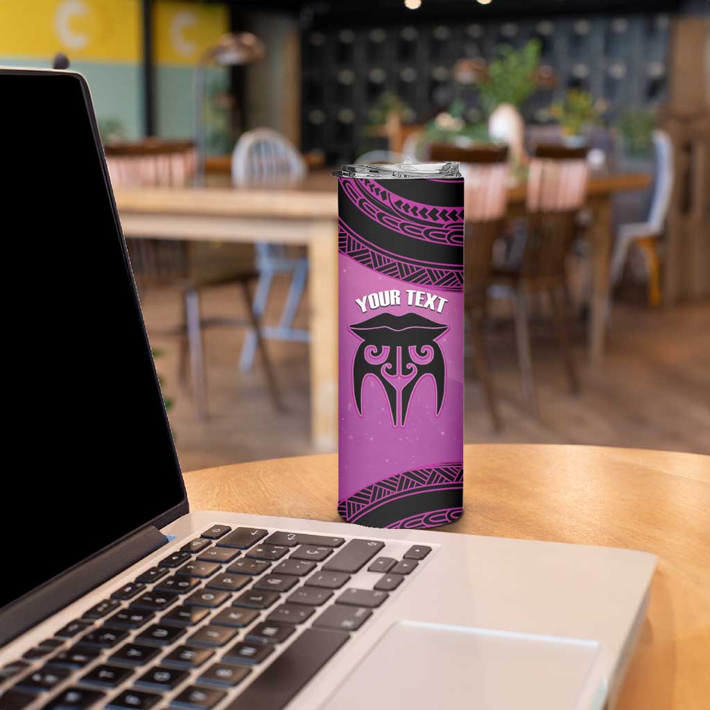 Personalised Moko Kauae New Zealand Skinny Tumbler Maori Chin Tattoo Pink LT14 - Polynesian Pride