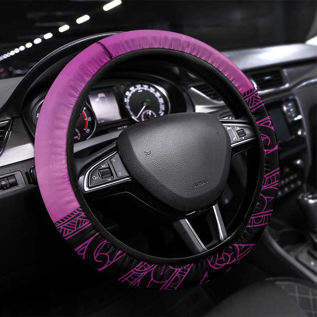 Moko Kauae New Zealand Steering Wheel Cover Maori Chin Tattoo Pink - Polynesian Pride
