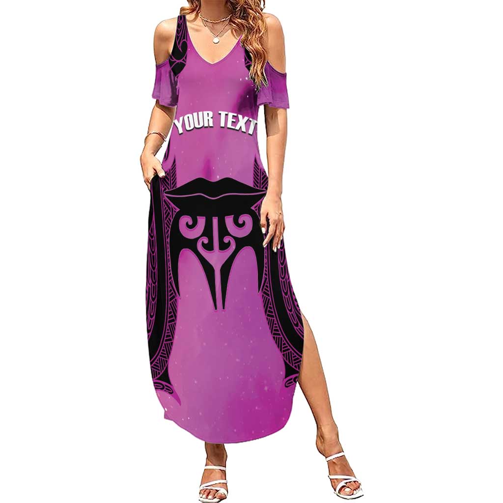 Personalised Moko Kauae New Zealand Summer Maxi Dress Maori Chin Tattoo Pink - Polynesian Pride