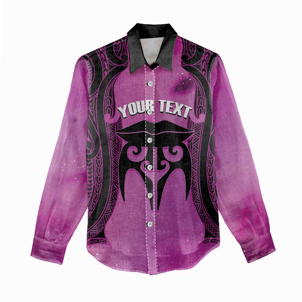 Personalised Moko Kauae New Zealand Women Casual Shirt Maori Chin Tattoo Pink - Polynesian Pride