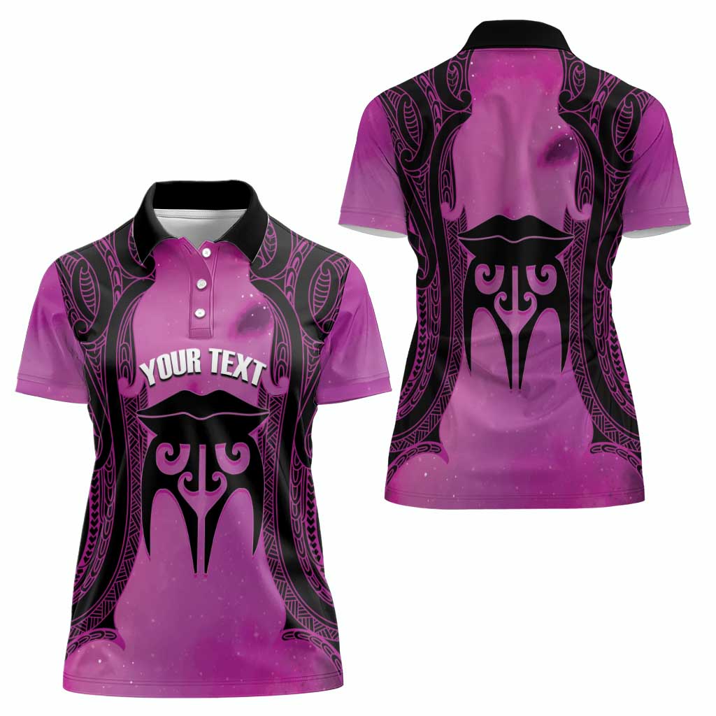 Personalised Moko Kauae New Zealand Women Polo Shirt Maori Chin Tattoo Pink LT14 - Polynesian Pride