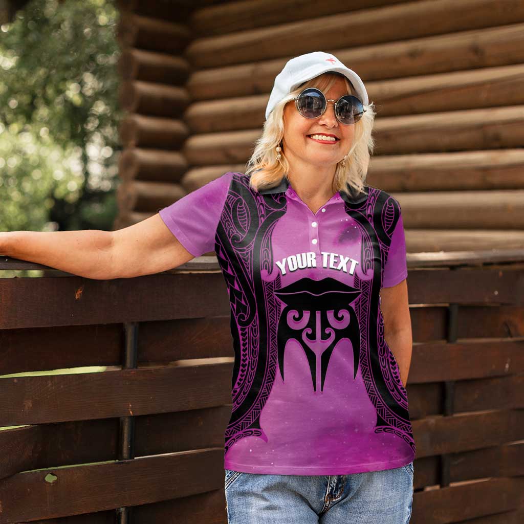 Personalised Moko Kauae New Zealand Women Polo Shirt Maori Chin Tattoo Pink LT14 - Polynesian Pride