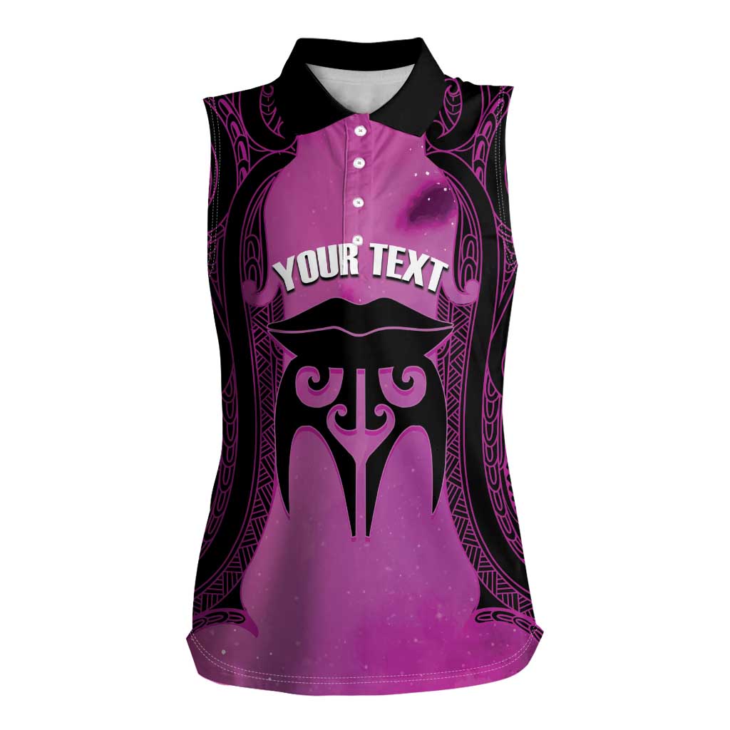 Personalised Moko Kauae New Zealand Women Sleeveless Polo Shirt Maori Chin Tattoo Pink LT14 Female Pink - Polynesian Pride