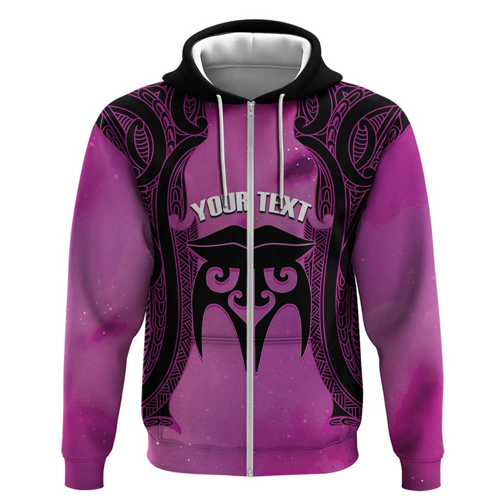 Personalised Moko Kauae New Zealand Zip Hoodie Maori Chin Tattoo Pink LT14 Zip Hoodie Pink - Polynesian Pride