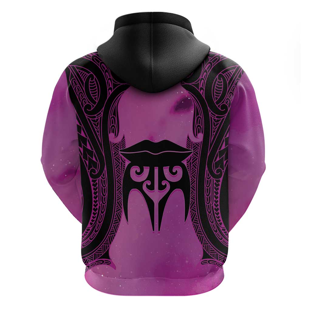 Personalised Moko Kauae New Zealand Zip Hoodie Maori Chin Tattoo Pink LT14 - Polynesian Pride