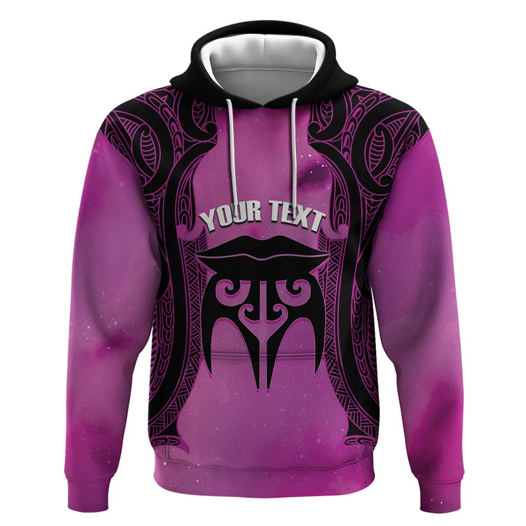 Personalised Moko Kauae New Zealand Zip Hoodie Maori Chin Tattoo Pink LT14 Pullover Hoodie Pink - Polynesian Pride