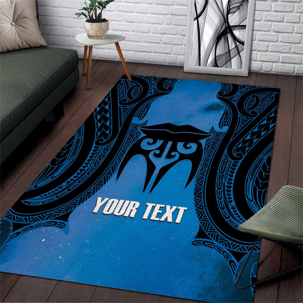 Personalised Moko Kauae New Zealand Area Rug Maori Chin Tattoo Blue - Polynesian Pride