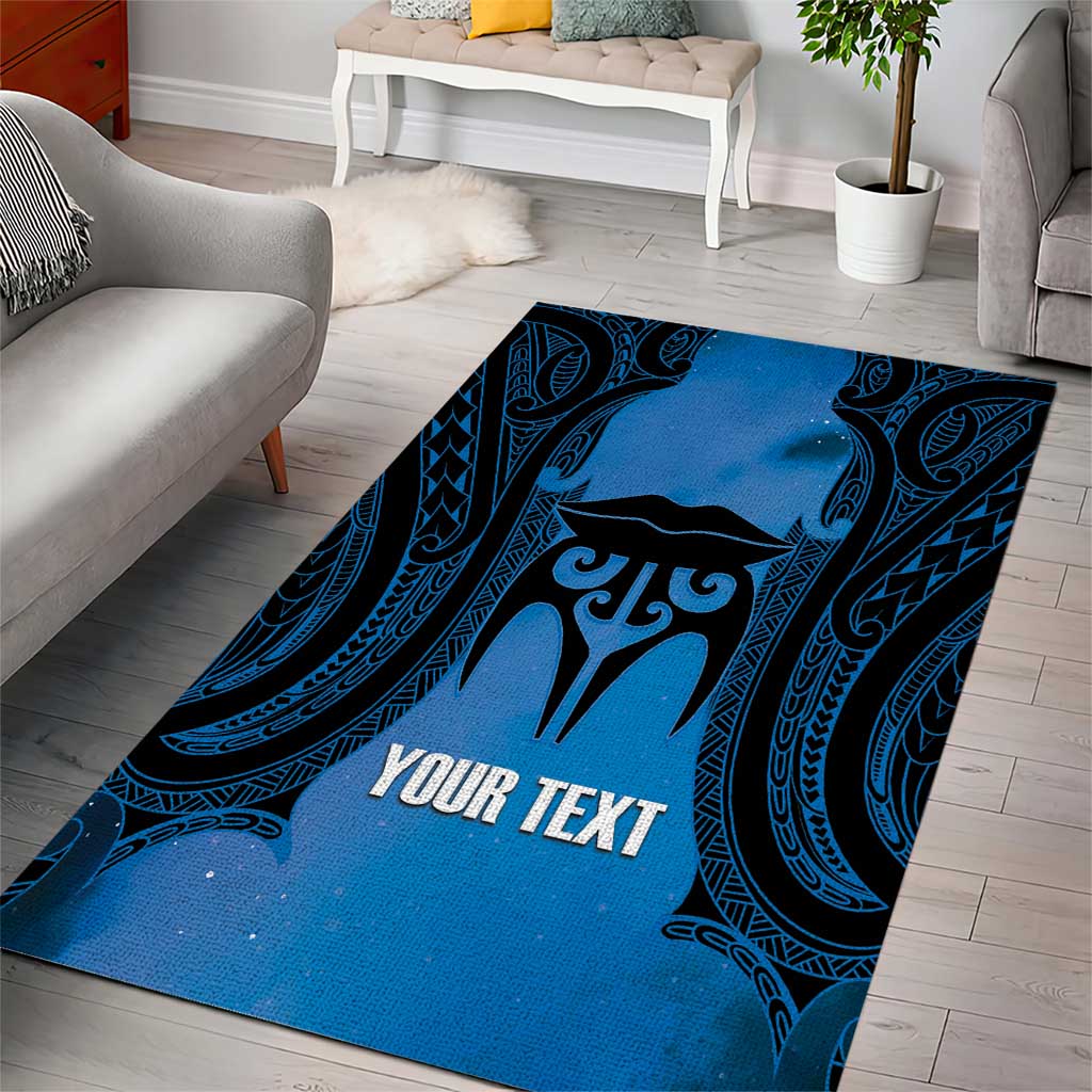 Personalised Moko Kauae New Zealand Area Rug Maori Chin Tattoo Blue - Polynesian Pride