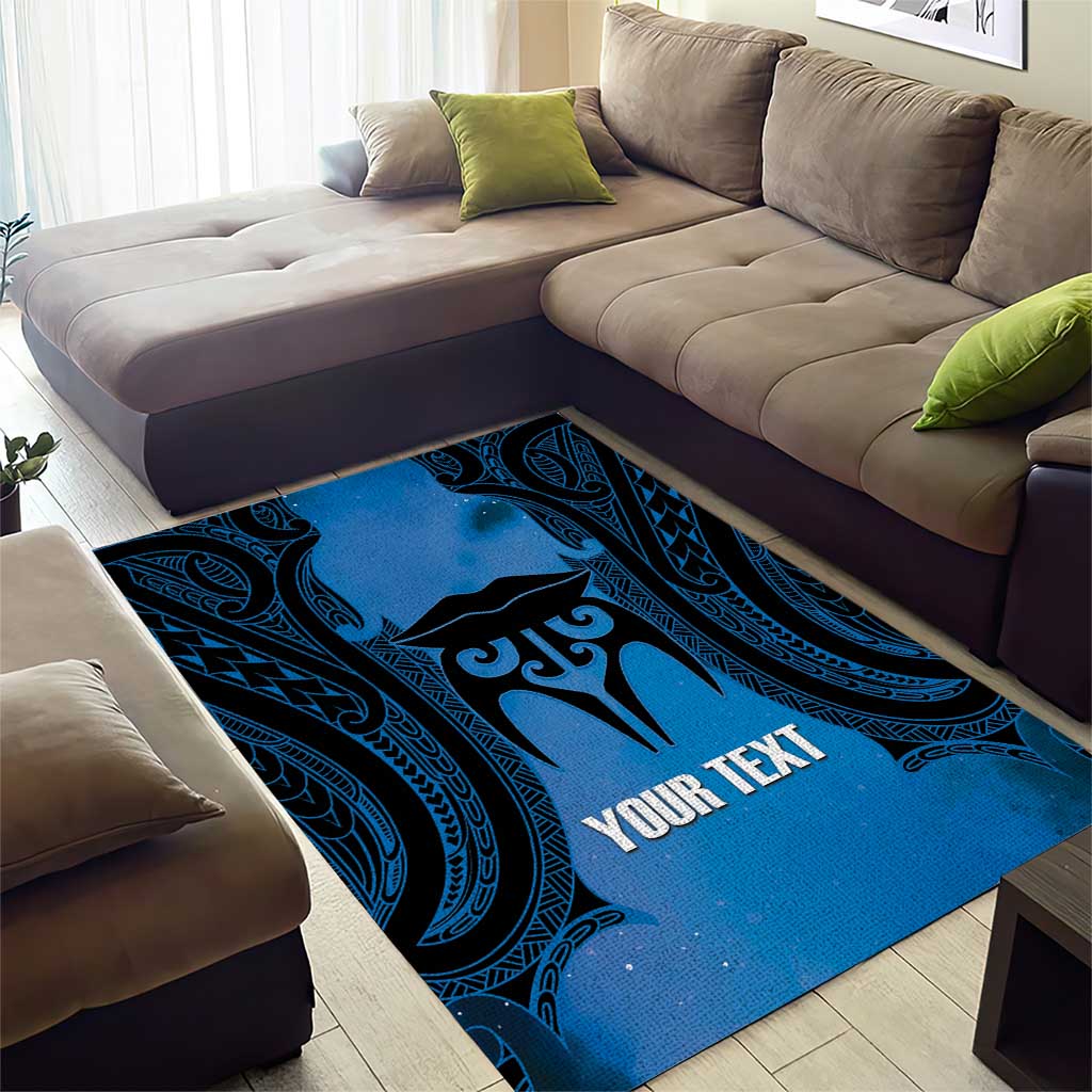 Personalised Moko Kauae New Zealand Area Rug Maori Chin Tattoo Blue - Polynesian Pride