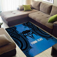 Personalised Moko Kauae New Zealand Area Rug Maori Chin Tattoo Blue - Polynesian Pride