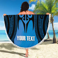 Personalised Moko Kauae New Zealand Beach Blanket Maori Chin Tattoo Blue - Polynesian Pride