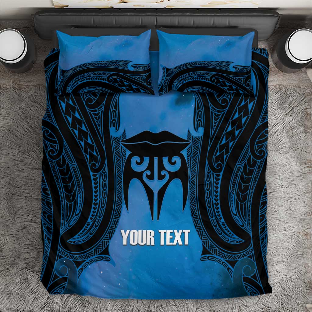 Personalised Moko Kauae New Zealand Bedding Set Maori Chin Tattoo Blue - Polynesian Pride