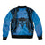 Personalised Moko Kauae New Zealand Bomber Jacket Maori Chin Tattoo Blue - Polynesian Pride