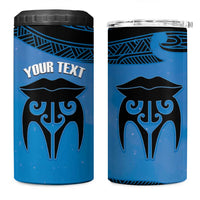 Personalised Moko Kauae New Zealand 4 in 1 Can Cooler Tumbler Maori Chin Tattoo Blue - Polynesian Pride
