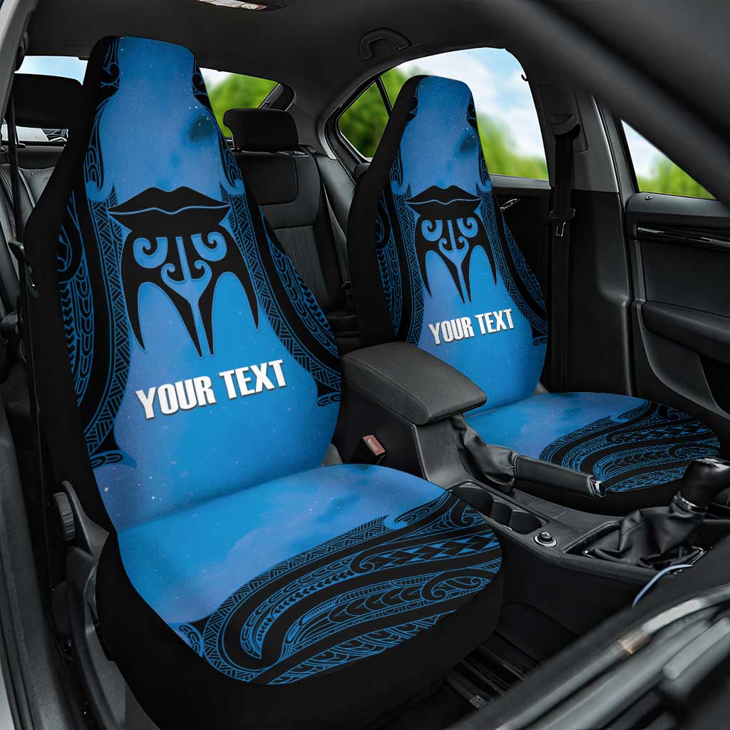 Personalised Moko Kauae New Zealand Car Seat Cover Maori Chin Tattoo Blue - Polynesian Pride