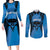 Personalised Moko Kauae New Zealand Couples Matching Long Sleeve Bodycon Dress and Long Sleeve Button Shirt Maori Chin Tattoo Blue - Polynesian Pride