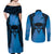 Personalised Moko Kauae New Zealand Couples Matching Off Shoulder Maxi Dress and Long Sleeve Button Shirt Maori Chin Tattoo Blue - Polynesian Pride