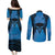 Personalised Moko Kauae New Zealand Couples Matching Puletasi and Long Sleeve Button Shirt Maori Chin Tattoo Blue - Polynesian Pride