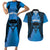 Personalised Moko Kauae New Zealand Couples Matching Short Sleeve Bodycon Dress and Hawaiian Shirt Maori Chin Tattoo Blue - Polynesian Pride