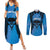 Personalised Moko Kauae New Zealand Couples Matching Summer Maxi Dress and Long Sleeve Button Shirt Maori Chin Tattoo Blue - Polynesian Pride