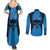 Personalised Moko Kauae New Zealand Couples Matching Summer Maxi Dress and Long Sleeve Button Shirt Maori Chin Tattoo Blue - Polynesian Pride