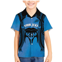 Personalised Moko Kauae New Zealand Family Matching Mermaid Dress and Hawaiian Shirt Maori Chin Tattoo Blue - Polynesian Pride