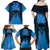 Personalised Moko Kauae New Zealand Family Matching Off Shoulder Maxi Dress and Hawaiian Shirt Maori Chin Tattoo Blue - Polynesian Pride