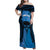 Personalised Moko Kauae New Zealand Family Matching Off Shoulder Maxi Dress and Hawaiian Shirt Maori Chin Tattoo Blue - Polynesian Pride