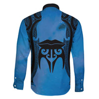Personalised Moko Kauae New Zealand Family Matching Puletasi and Hawaiian Shirt Maori Chin Tattoo Blue LT14 - Polynesian Pride