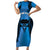 Personalised Moko Kauae New Zealand Family Matching Short Sleeve Bodycon Dress and Hawaiian Shirt Maori Chin Tattoo Blue - Polynesian Pride