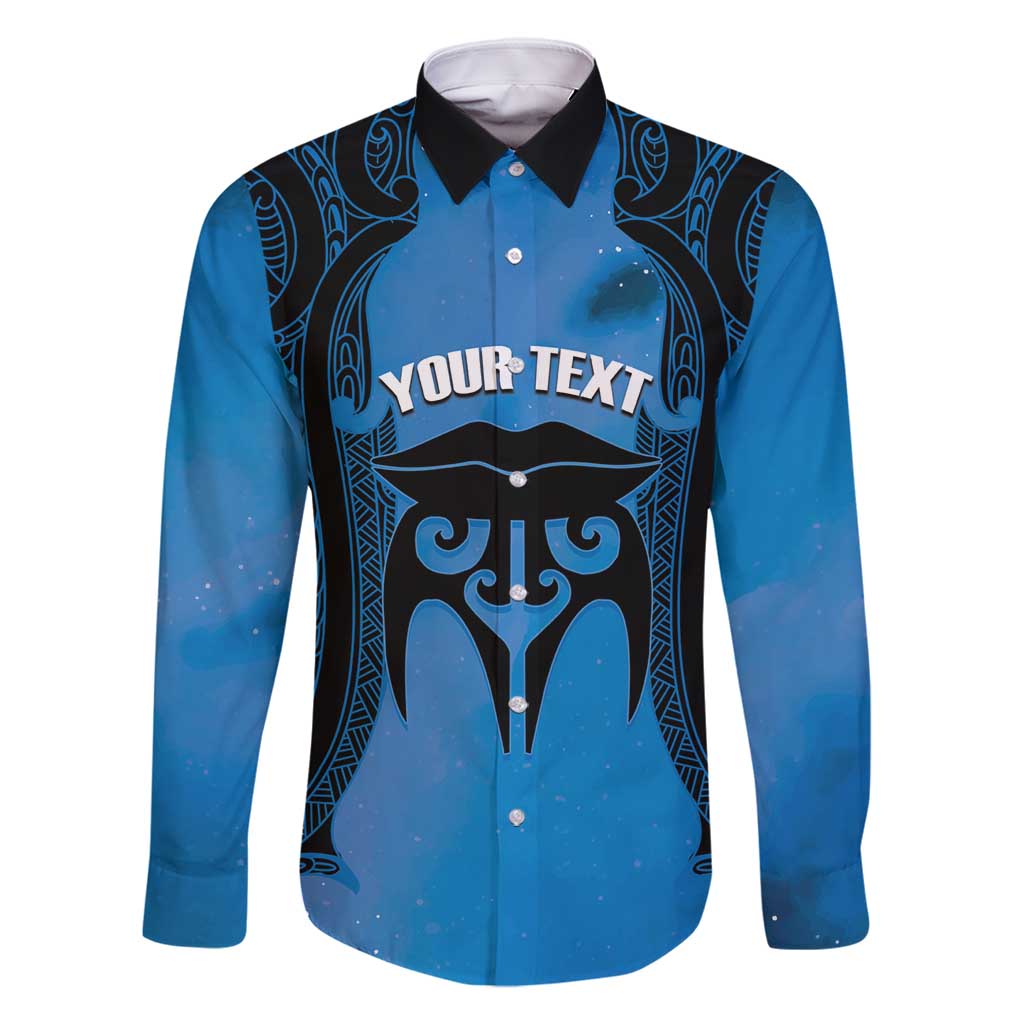 Personalised Moko Kauae New Zealand Family Matching Summer Maxi Dress and Hawaiian Shirt Maori Chin Tattoo Blue - Polynesian Pride