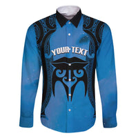 Personalised Moko Kauae New Zealand Family Matching Summer Maxi Dress and Hawaiian Shirt Maori Chin Tattoo Blue - Polynesian Pride