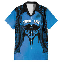 Personalised Moko Kauae New Zealand Family Matching Tank Maxi Dress and Hawaiian Shirt Maori Chin Tattoo Blue - Polynesian Pride