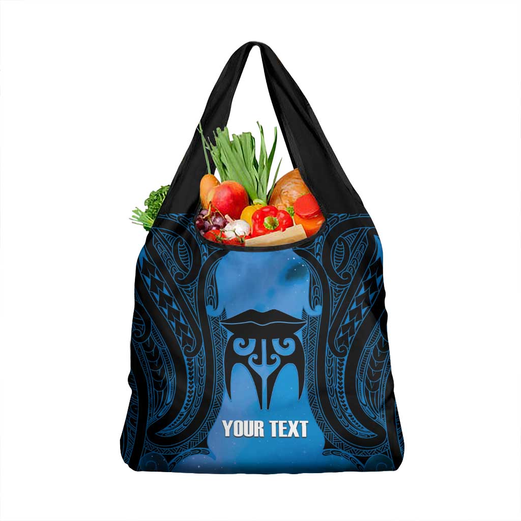 Personalised Moko Kauae New Zealand Grocery Bag Maori Chin Tattoo Blue - Polynesian Pride
