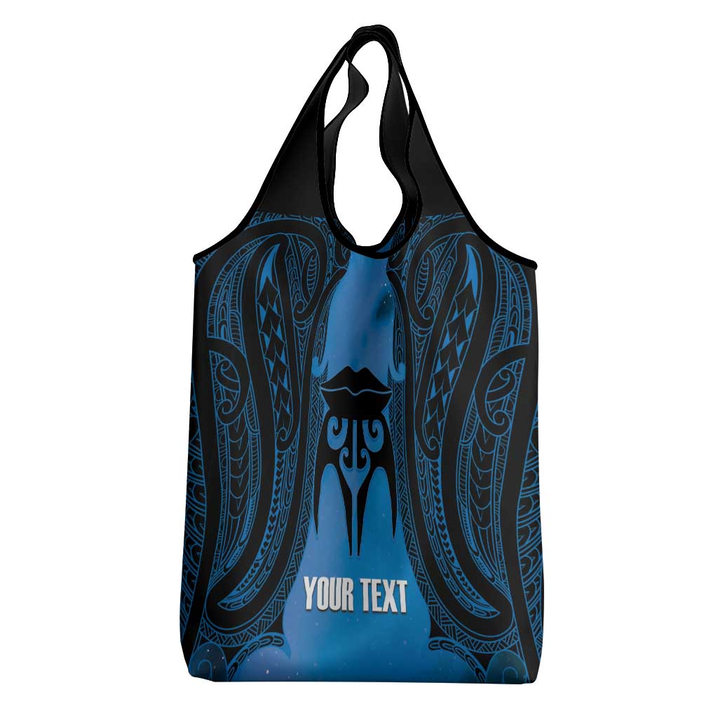 Personalised Moko Kauae New Zealand Grocery Bag Maori Chin Tattoo Blue - Polynesian Pride