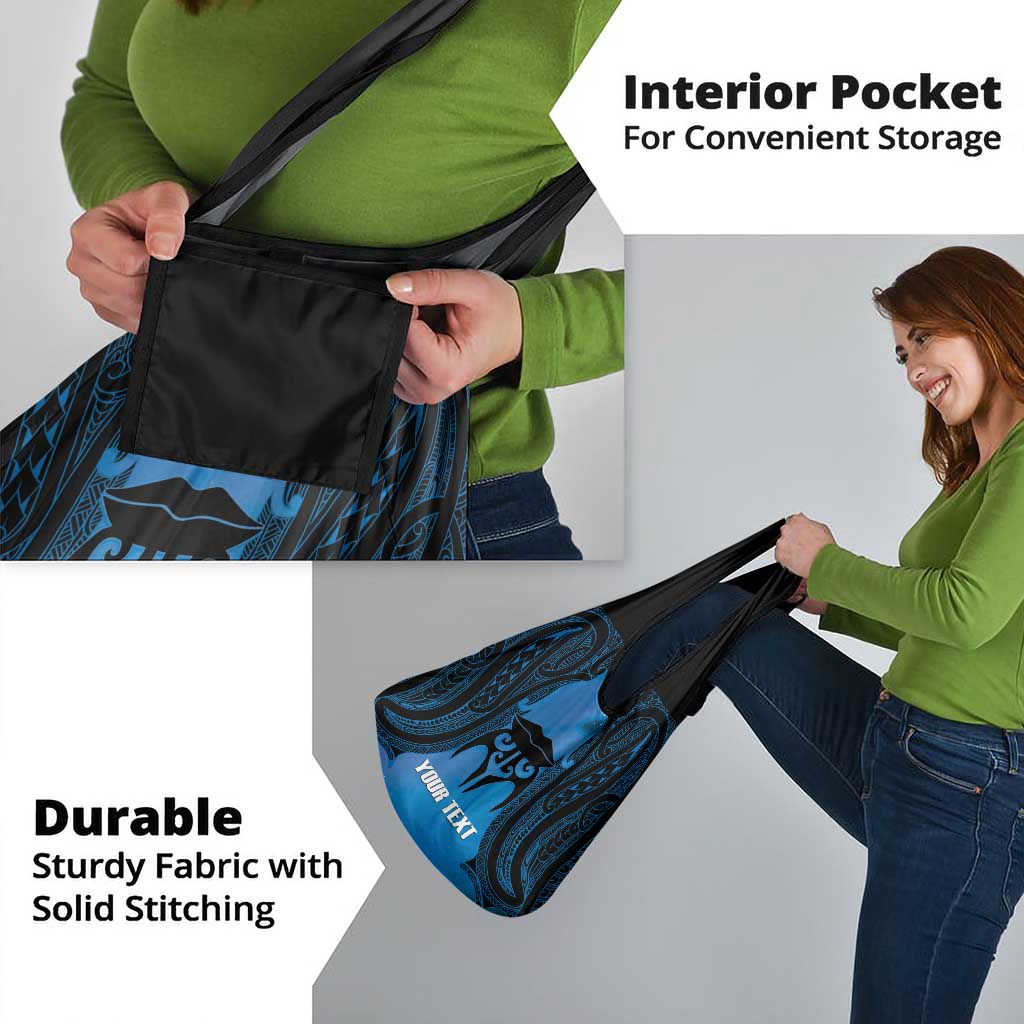 Personalised Moko Kauae New Zealand Grocery Bag Maori Chin Tattoo Blue - Polynesian Pride