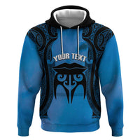 Personalised Moko Kauae New Zealand Hoodie Maori Chin Tattoo Blue - Polynesian Pride
