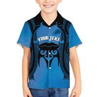 Personalised Moko Kauae New Zealand Kid Hawaiian Shirt Maori Chin Tattoo Blue LT14 Kid Blue - Polynesian Pride