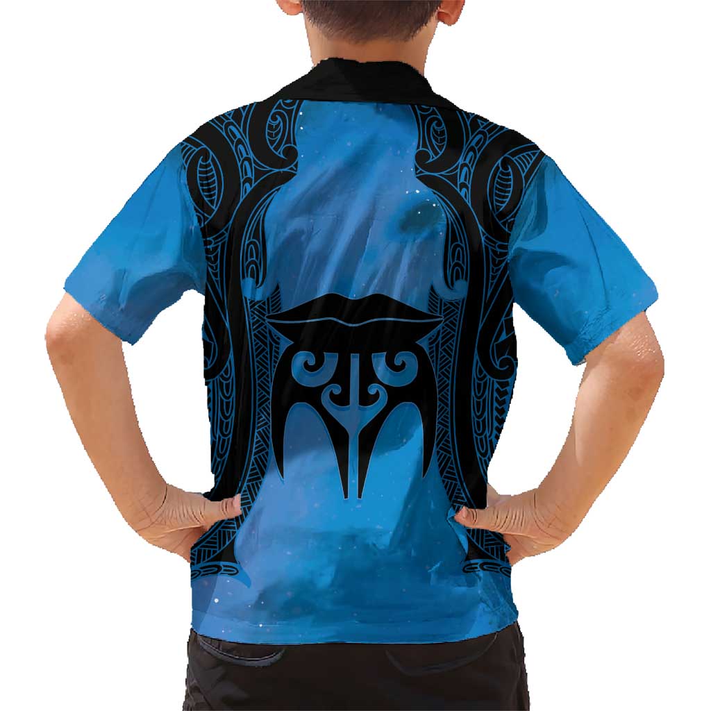 Personalised Moko Kauae New Zealand Kid Hawaiian Shirt Maori Chin Tattoo Blue LT14 - Polynesian Pride