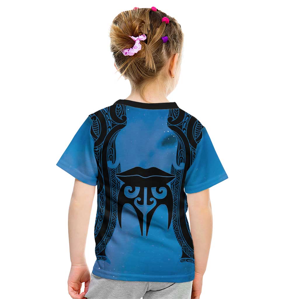 Personalised Moko Kauae New Zealand Kid T Shirt Maori Chin Tattoo Blue - Polynesian Pride