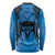Personalised Moko Kauae New Zealand Long Sleeve Shirt Maori Chin Tattoo Blue - Polynesian Pride