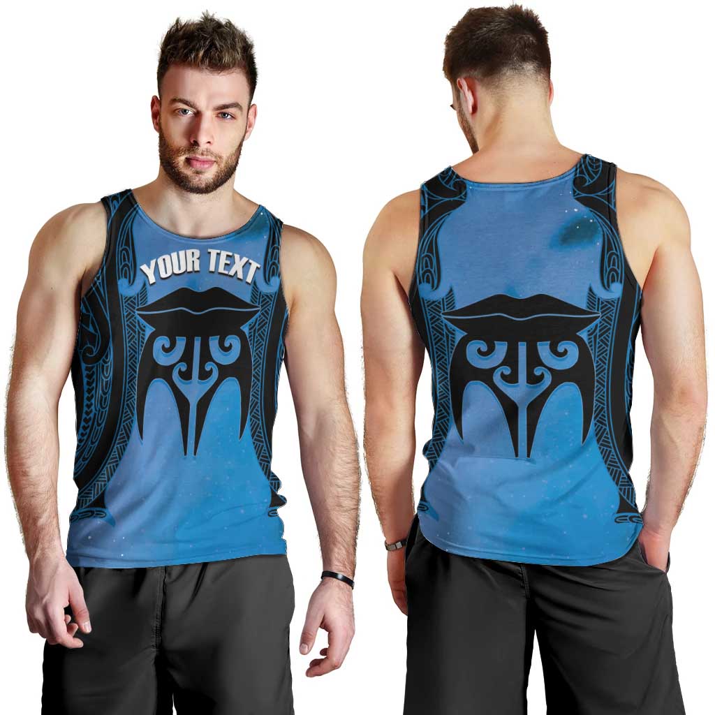 Personalised Moko Kauae New Zealand Men Tank Top Maori Chin Tattoo Blue - Polynesian Pride