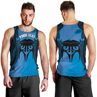 Personalised Moko Kauae New Zealand Men Tank Top Maori Chin Tattoo Blue - Polynesian Pride