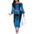 Personalised Moko Kauae New Zealand Off The Shoulder Long Sleeve Dress Maori Chin Tattoo Blue - Polynesian Pride