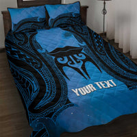 Personalised Moko Kauae New Zealand Quilt Bed Set Maori Chin Tattoo Blue - Polynesian Pride