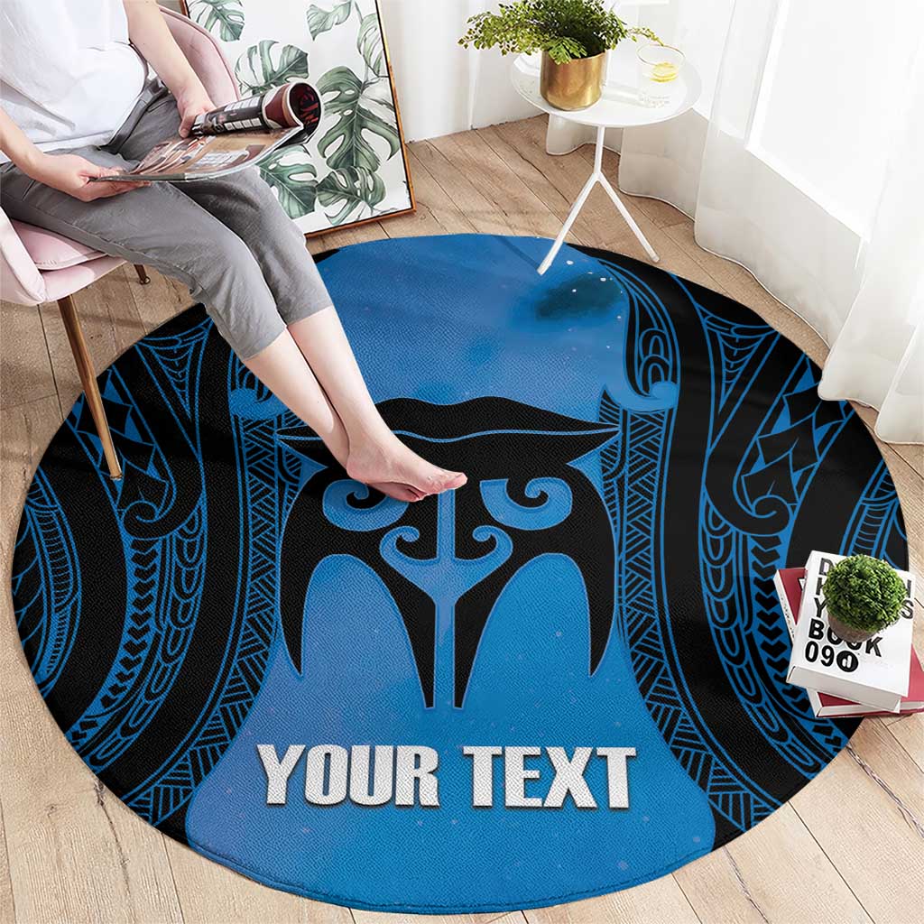 Personalised Moko Kauae New Zealand Round Carpet Maori Chin Tattoo Blue LT14 - Polynesian Pride